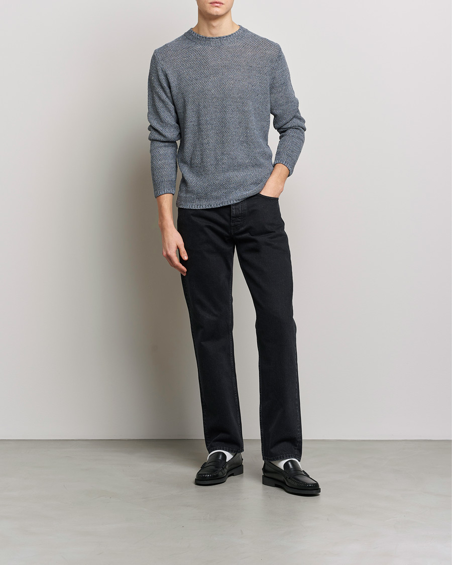 Men | Sweaters & Knitwear | Inis Meáin | Moss Stiched Linen Crew Neck Greyish