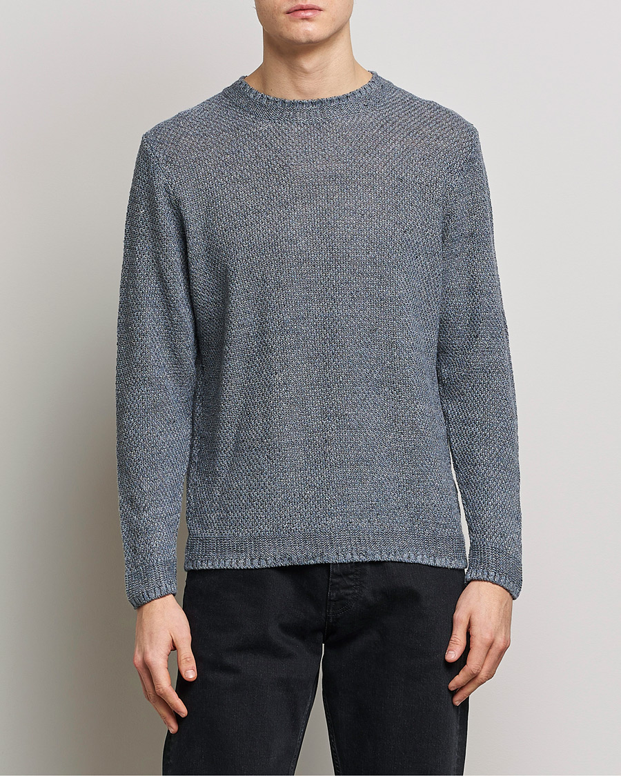 Men | Knitted Jumpers | Inis Meáin | Moss Stiched Linen Crew Neck Greyish