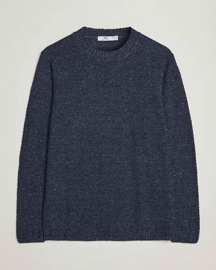 Men | Sweaters & Knitwear | Inis Meáin | Moss Stiched Linen Crew Neck Dark Blue