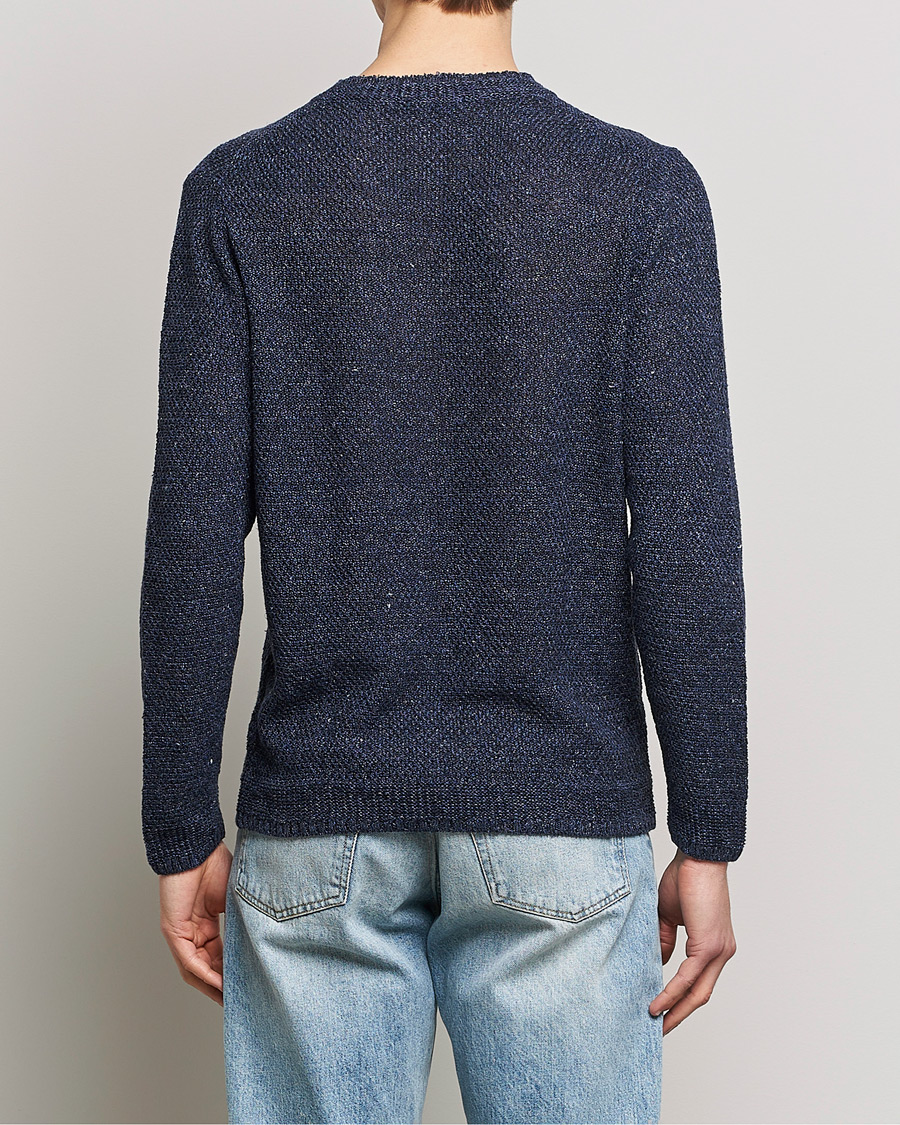 Inis Meáin Moss Stiched Linen Crew Neck Dark Blue at