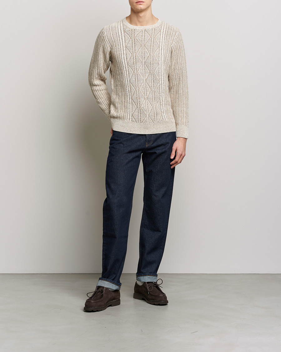 Men | Sweaters & Knitwear | Inis Meáin | Patented Aran Knitted Linen Crew Neck Beige