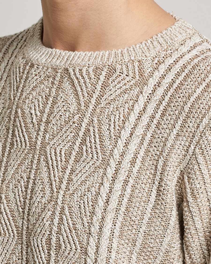 Men | Sweaters & Knitwear | Inis Meáin | Patented Aran Knitted Linen Crew Neck Beige