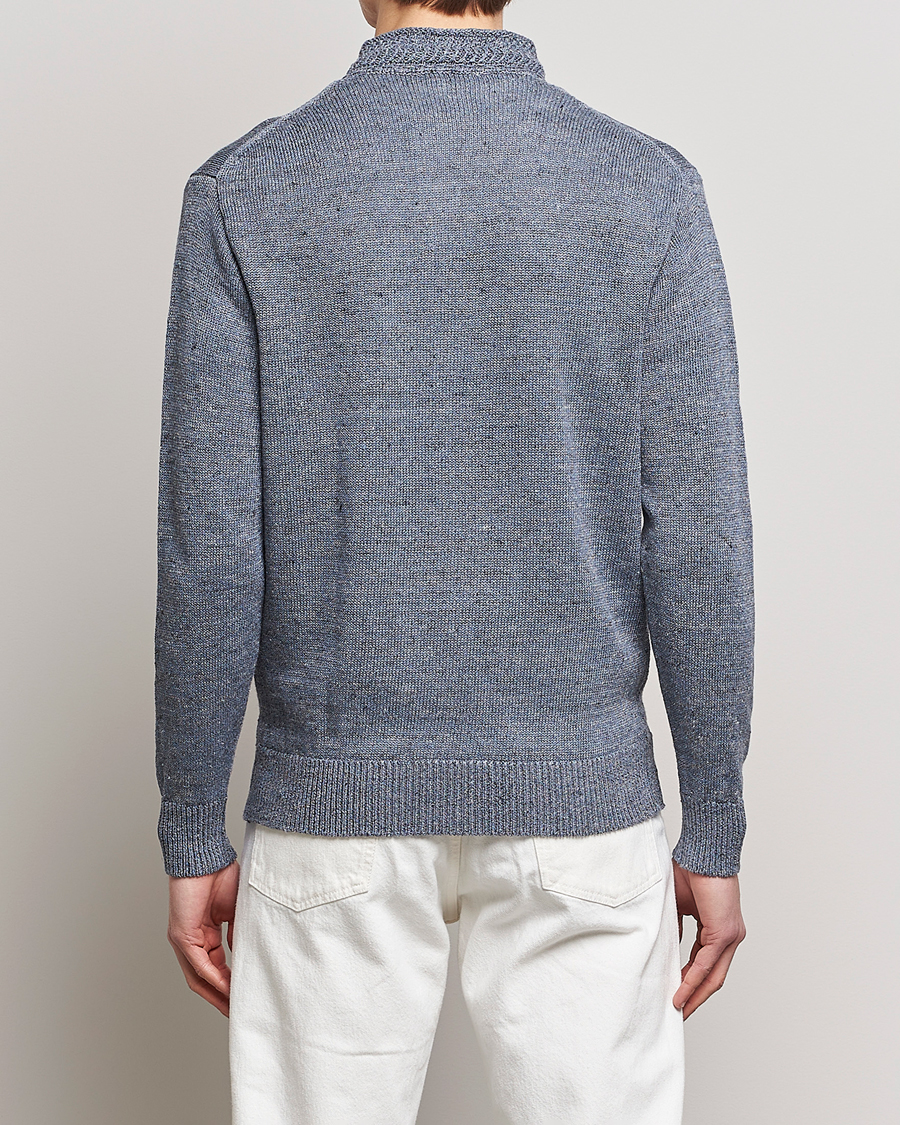 Men | Sweaters & Knitwear | Inis Meáin | Chevron Washed Donegal Linen Zipper Dusk
