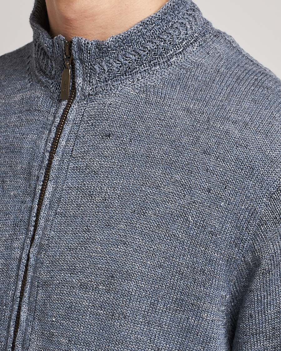Men | Sweaters & Knitwear | Inis Meáin | Chevron Washed Donegal Linen Zipper Dusk