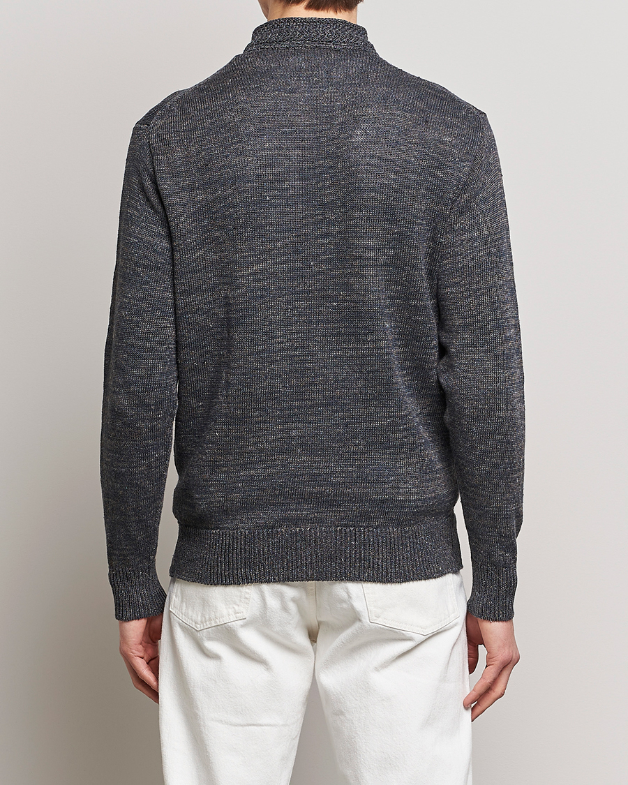 Men | Sweaters & Knitwear | Inis Meáin | Chevron Washed Donegal Linen Zipper Stone