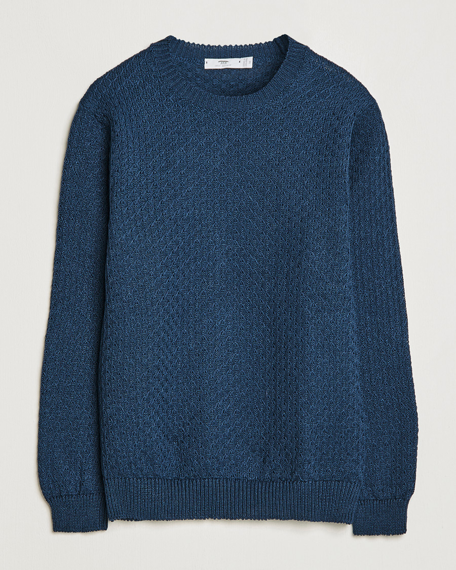 Men | Sweaters & Knitwear | Inis Meáin | Fishnet Linen Sweater Blueberry