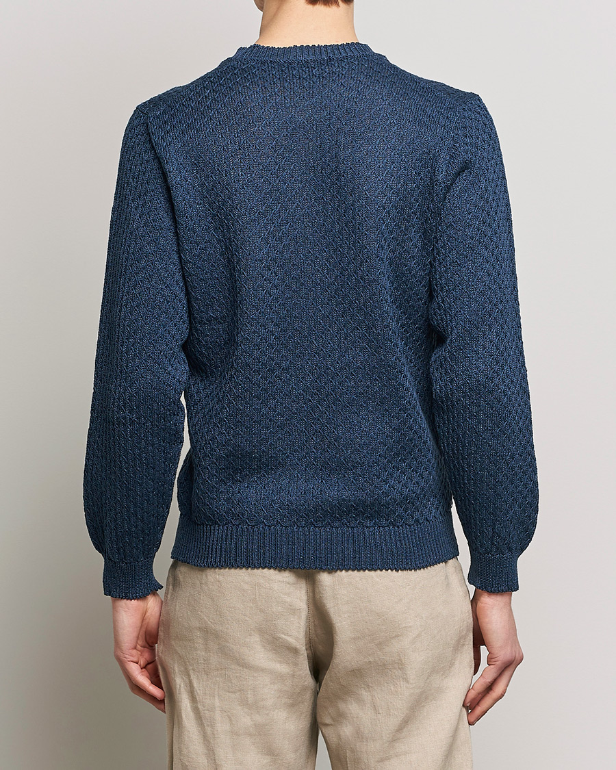 Men | Sweaters & Knitwear | Inis Meáin | Fishnet Linen Sweater Blueberry