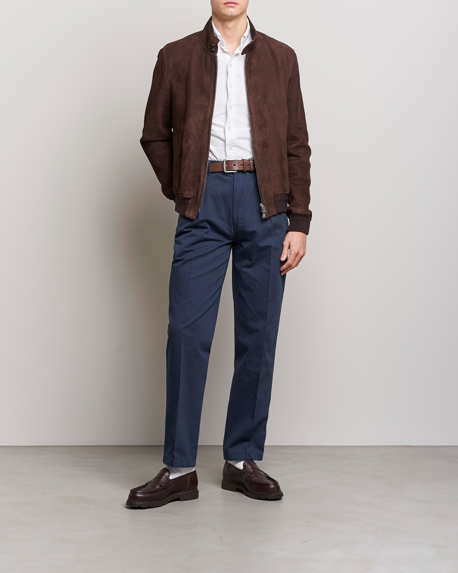 Men | Trousers | Drake's | Cotton Herringbone One Pleat Chino Navy