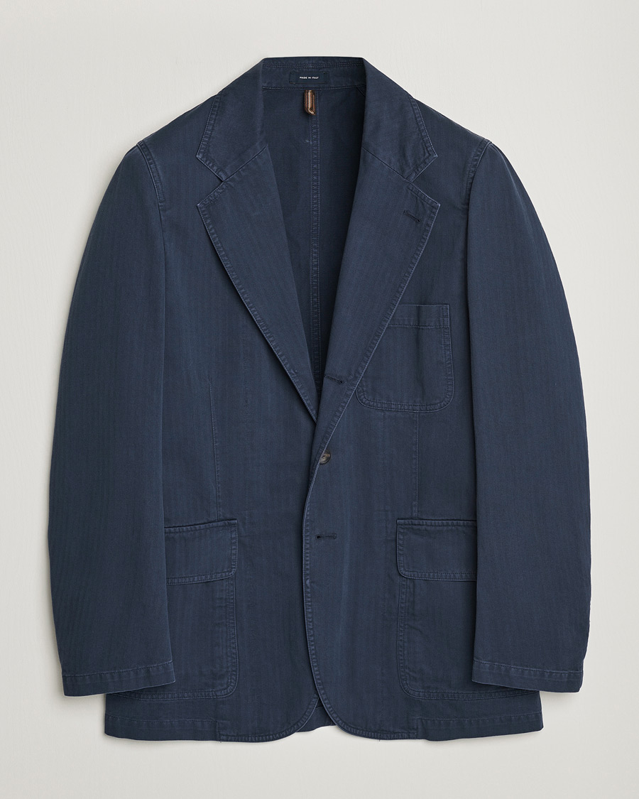 Men | Blazers | Drake's | MKI Cotton Herringbone Games Blazer Navy