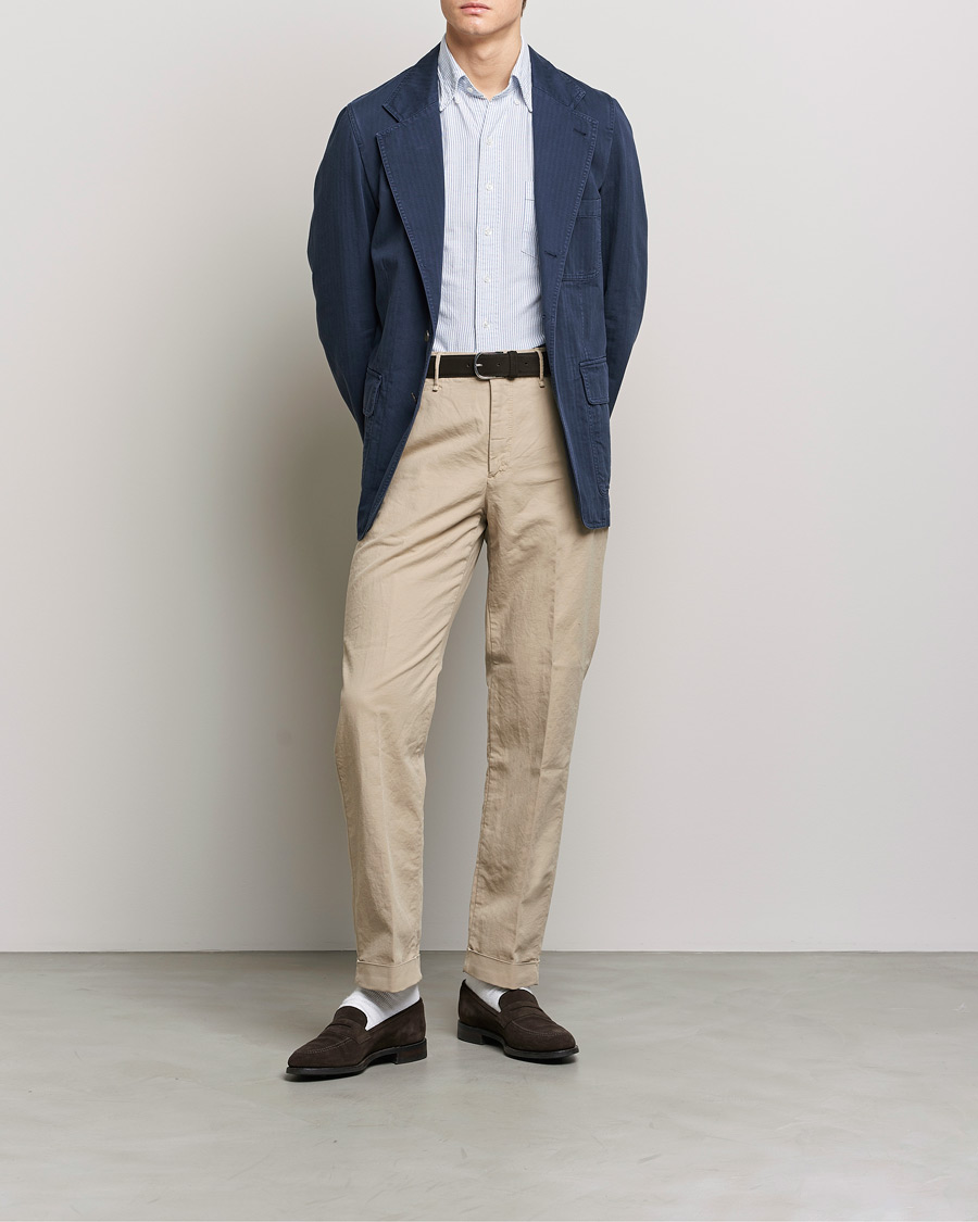 Men | Blazers | Drake's | MKI Cotton Herringbone Games Blazer Navy