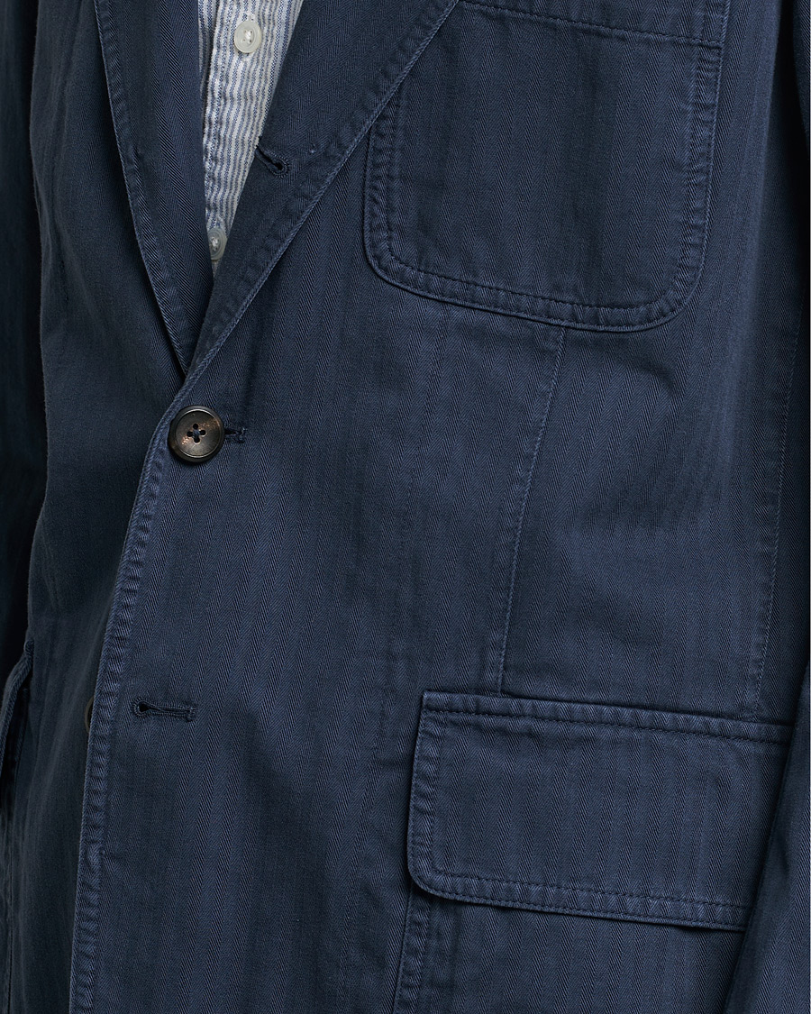 Men | Blazers | Drake's | MKI Cotton Herringbone Games Blazer Navy