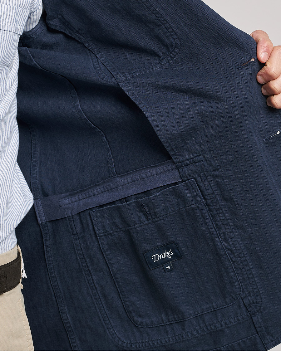 Men | Blazers | Drake's | MKI Cotton Herringbone Games Blazer Navy