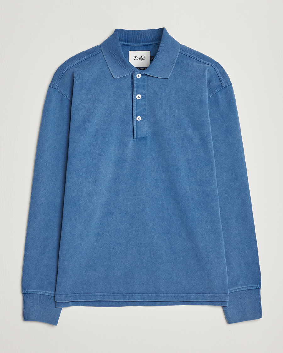 Men | Sweaters & Knitwear | Drake's | Long Sleeve Jersey Polo Navy