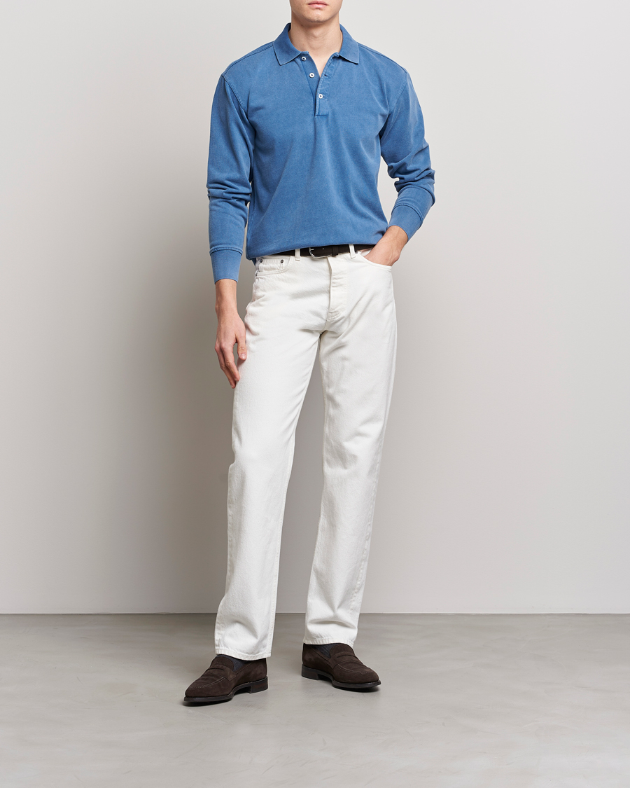 Men | Sweaters & Knitwear | Drake's | Long Sleeve Jersey Polo Navy