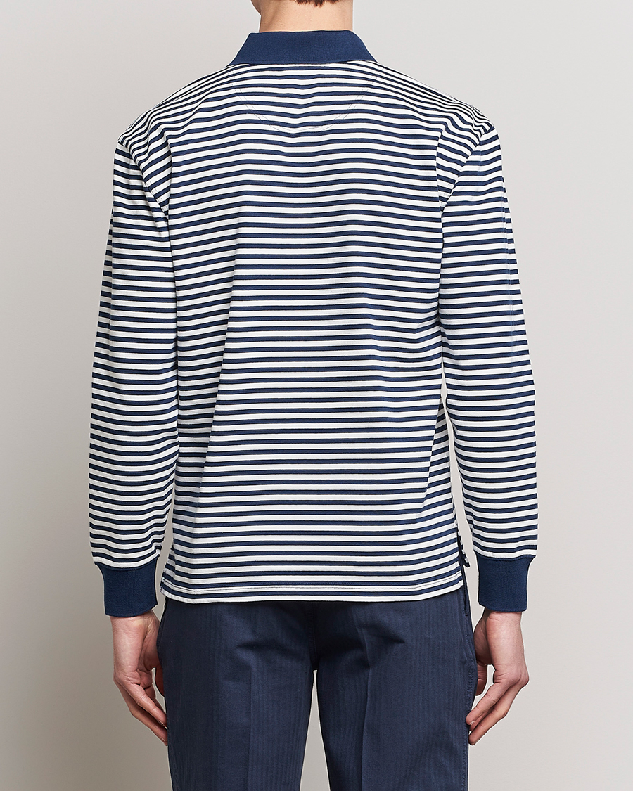 Men | Sweaters & Knitwear | Drake's | Striped Long Sleeve Jersey Polo White/Navy