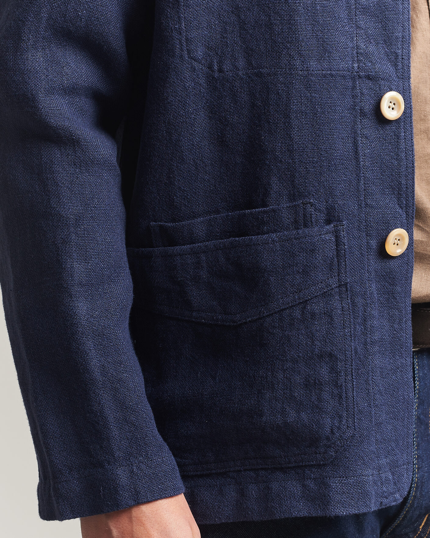 Men | Coats & Jackets | Drake's | Heavy Linen 5-Pocket Chore Jacket Navy