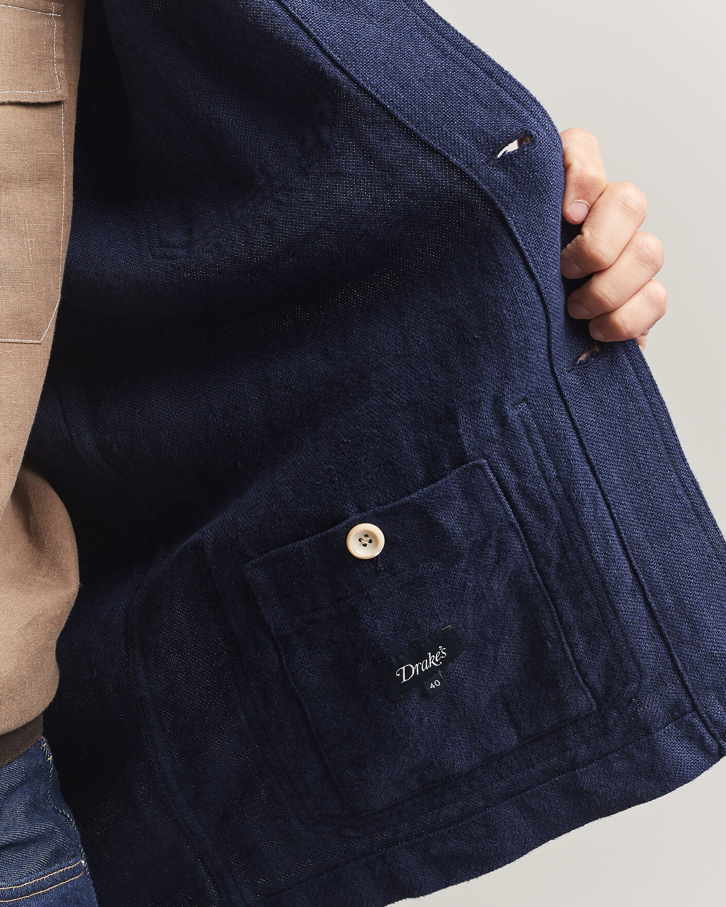 Men | Coats & Jackets | Drake's | Heavy Linen 5-Pocket Chore Jacket Navy