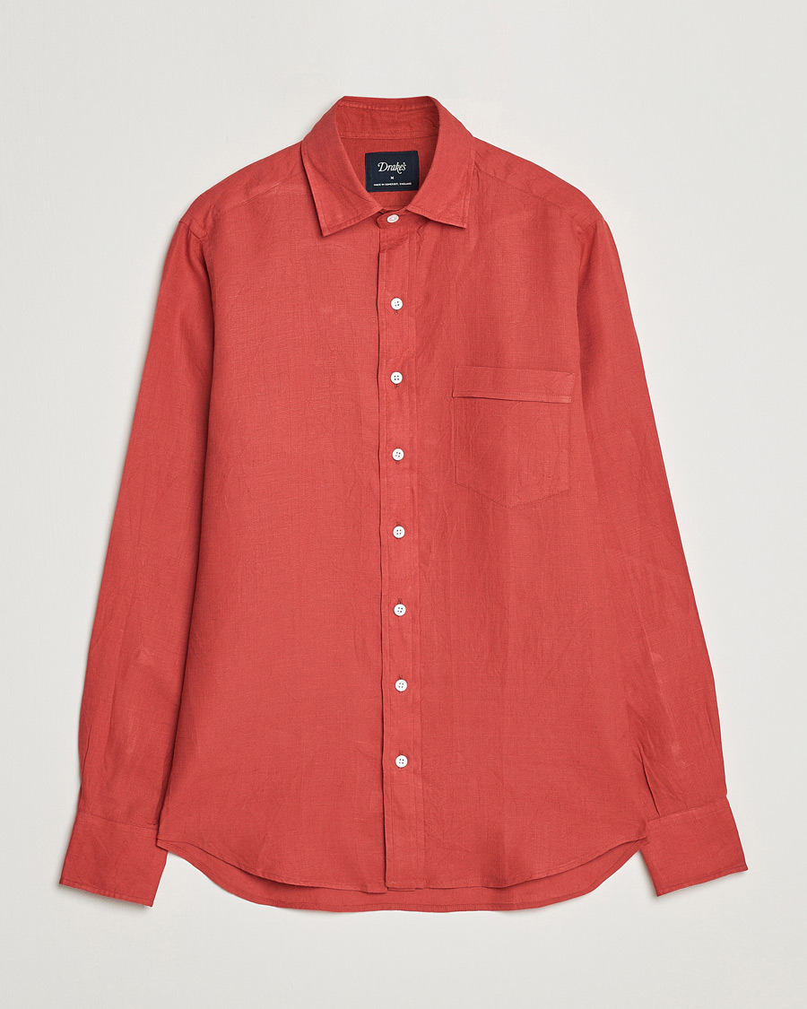Men | Shirts | Drake's | Linen Summer Shirt Red