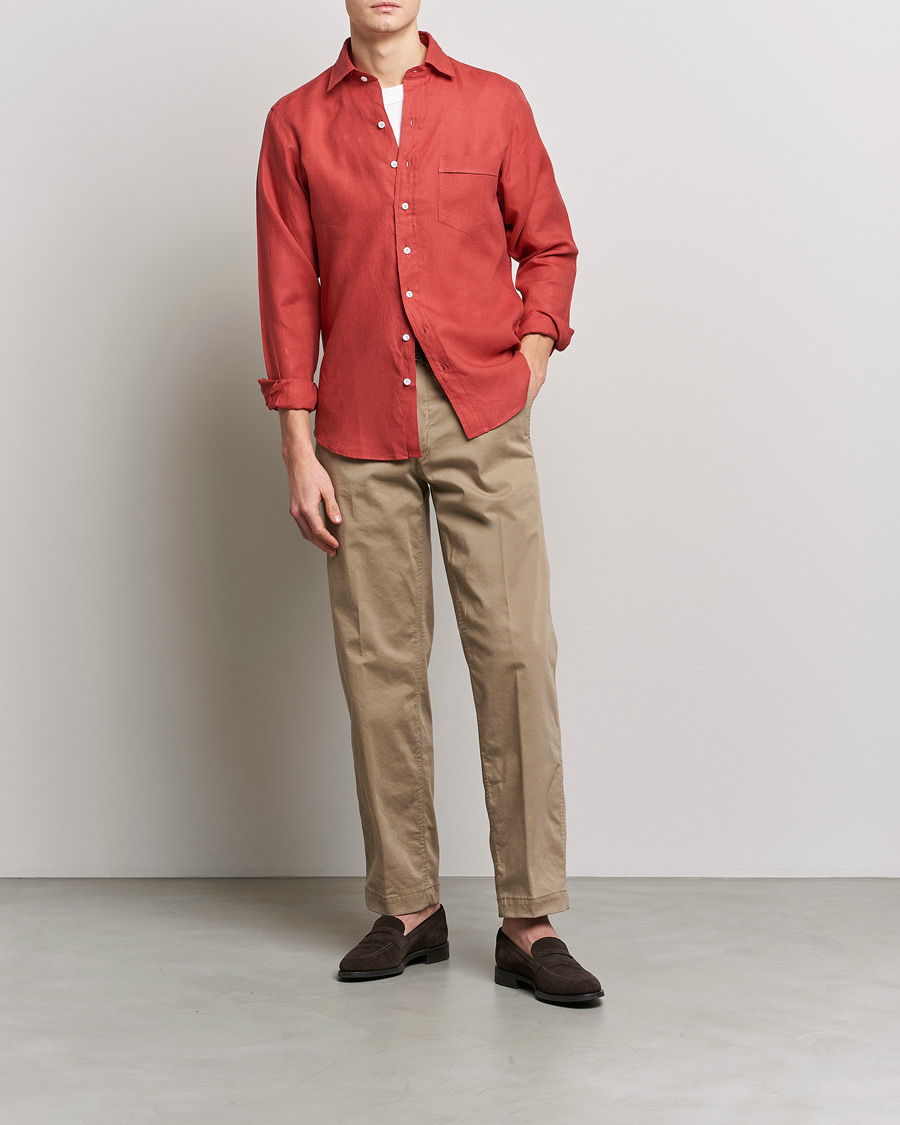 Men | Shirts | Drake's | Linen Summer Shirt Red
