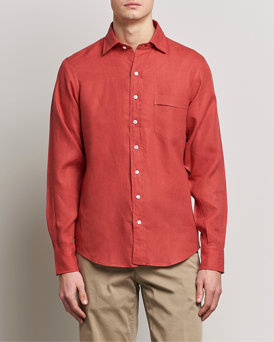 Men |  | Drake's | Linen Summer Shirt Red
