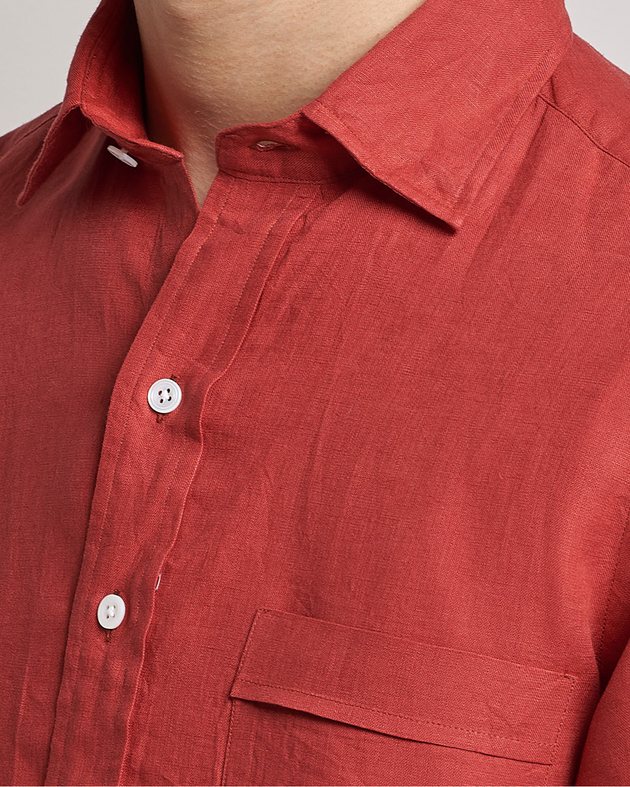 Men | Shirts | Drake's | Linen Summer Shirt Red
