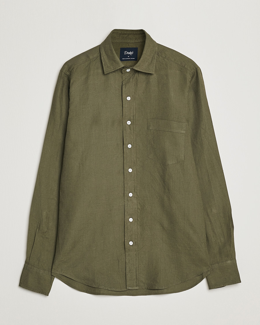 Men | Shirts | Drake's | Linen Summer Shirt Green