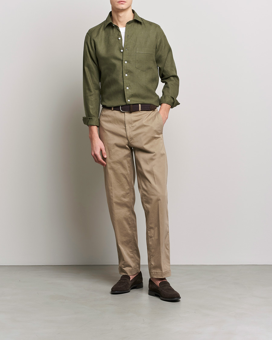 Men | Shirts | Drake's | Linen Summer Shirt Green
