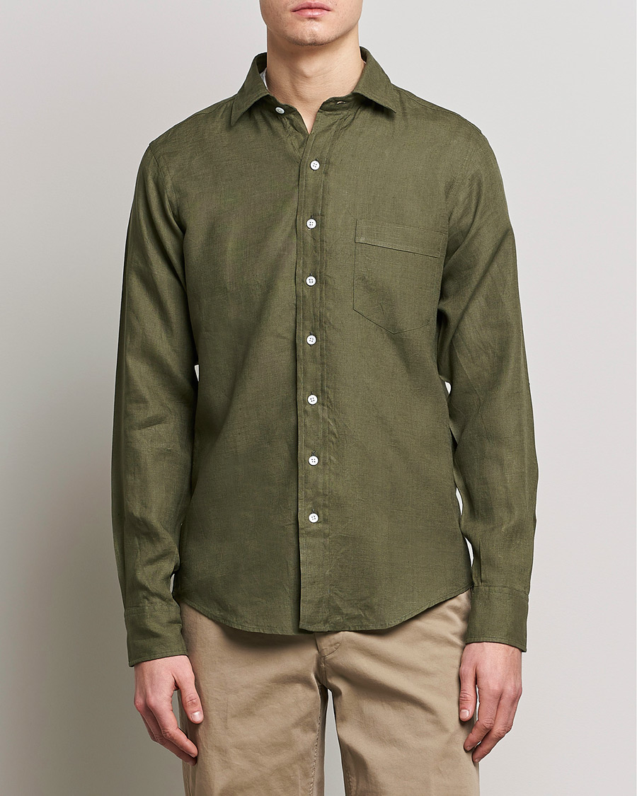 Men |  | Drake's | Linen Summer Shirt Green