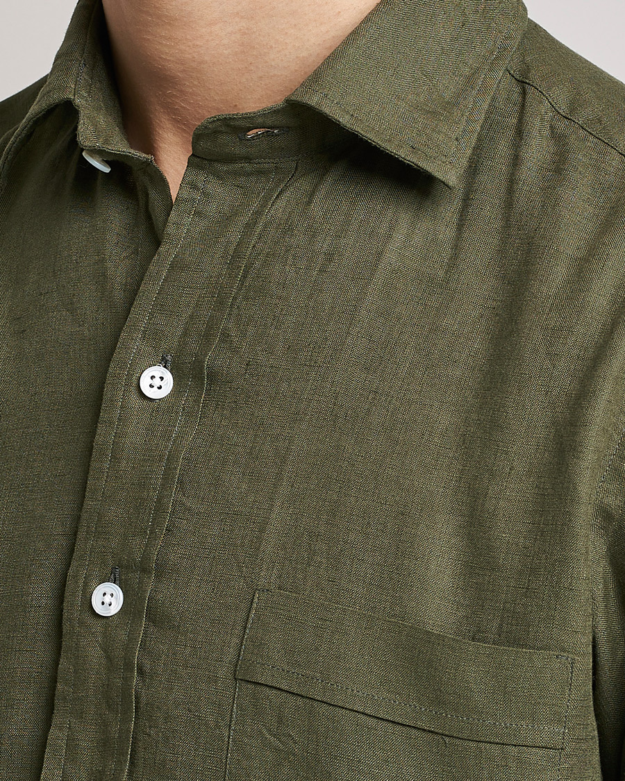 Men | Shirts | Drake's | Linen Summer Shirt Green