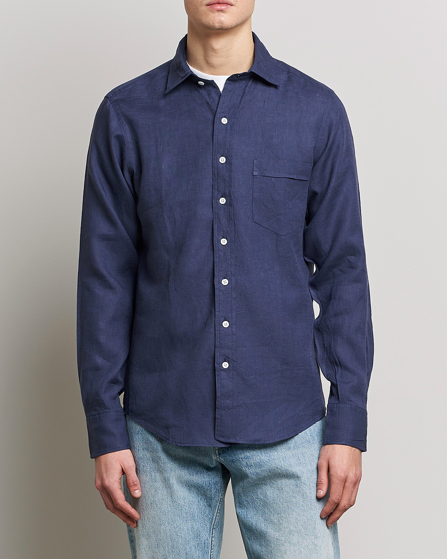 Men | Shirts | Drake's | Linen Summer Shirt Navy