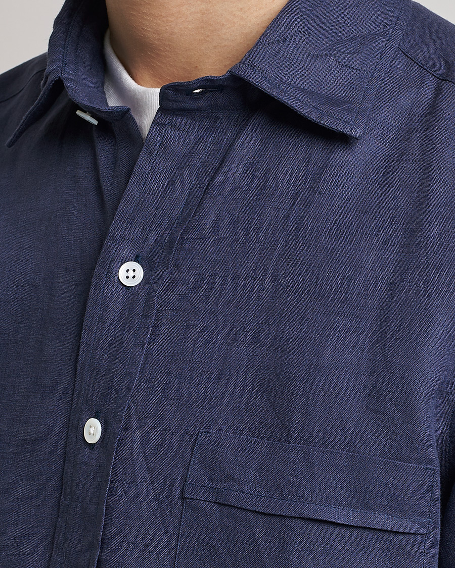 Men | Shirts | Drake's | Linen Summer Shirt Navy