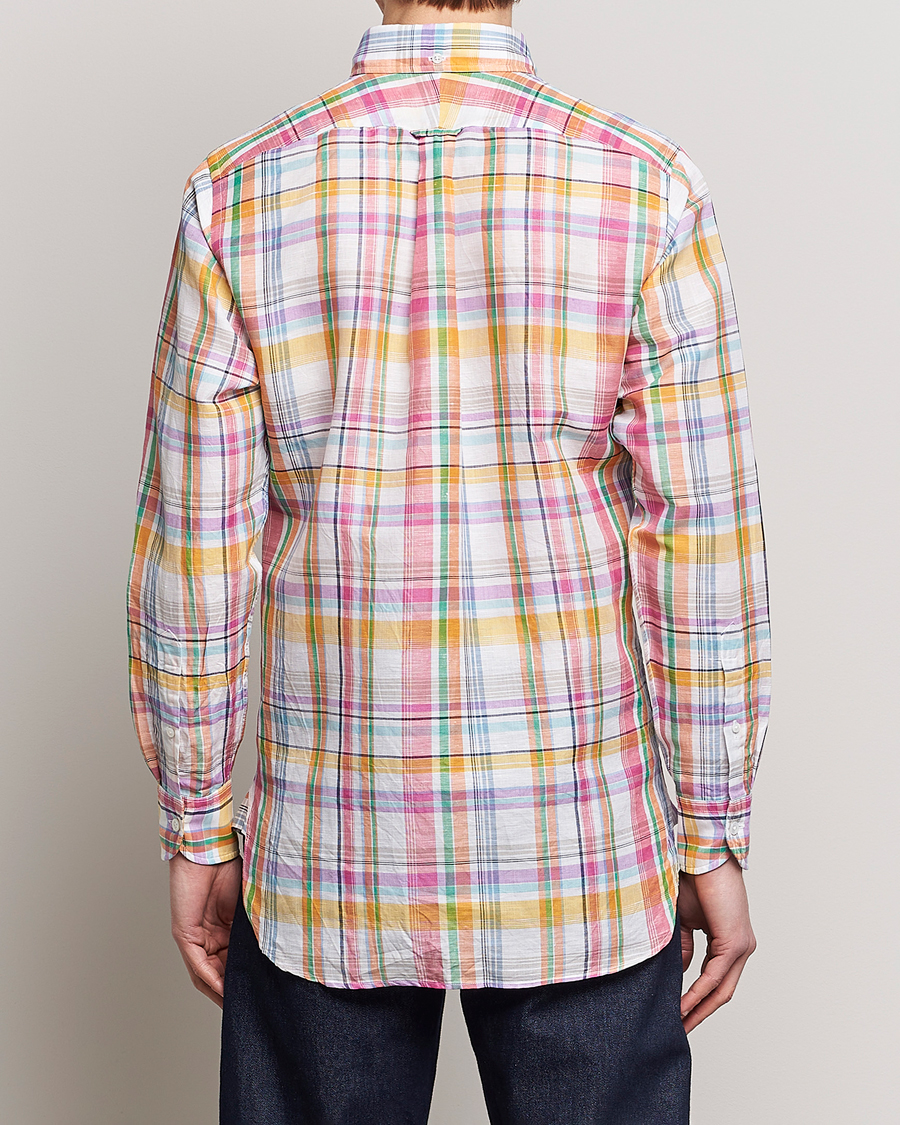 Men | Shirts | Drake's | Checked Button Down Linen Shirt Multi