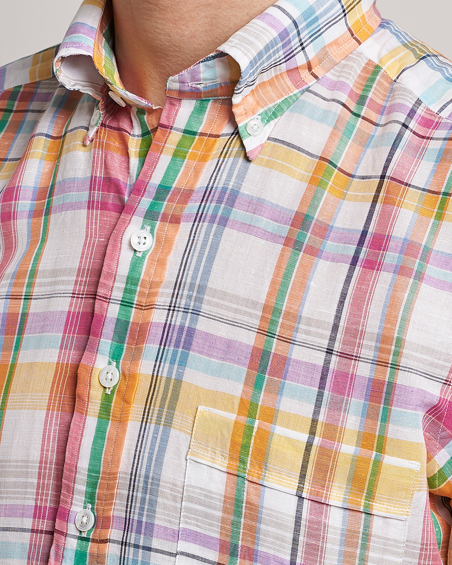 Men | Shirts | Drake's | Checked Button Down Linen Shirt Multi