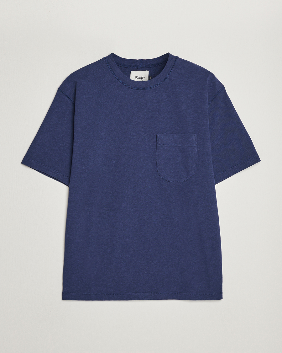 Men | T-Shirts | Drake's | Cotton Pocket T-Shirt Navy