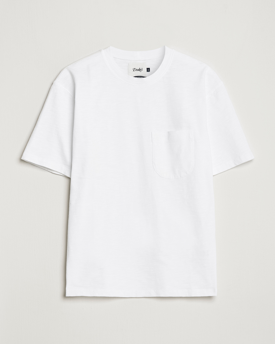 Men | T-Shirts | Drake's | Cotton Pocket T-Shirt White