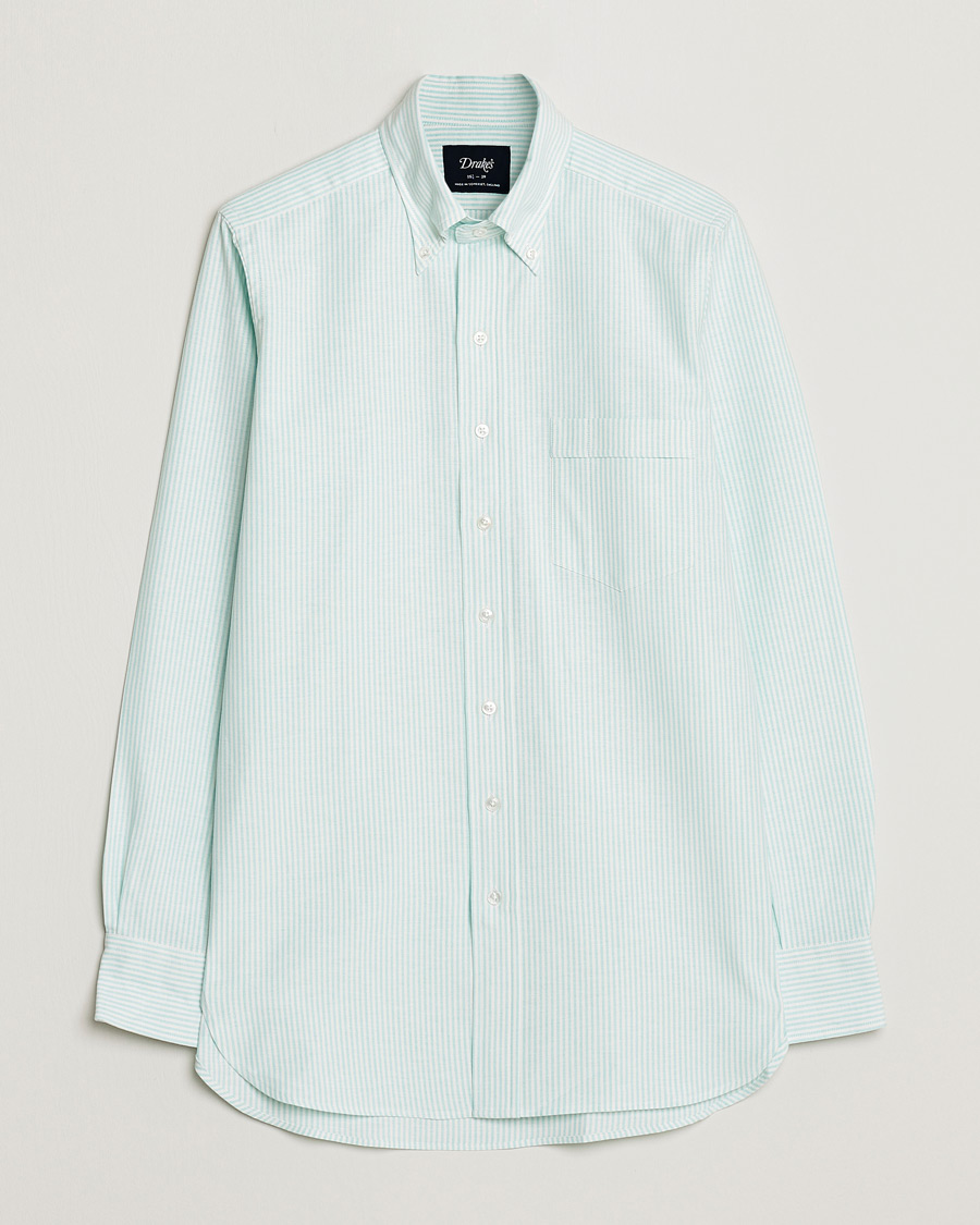Men | Shirts | Drake's | Striped Button Down Oxford Shirt Green