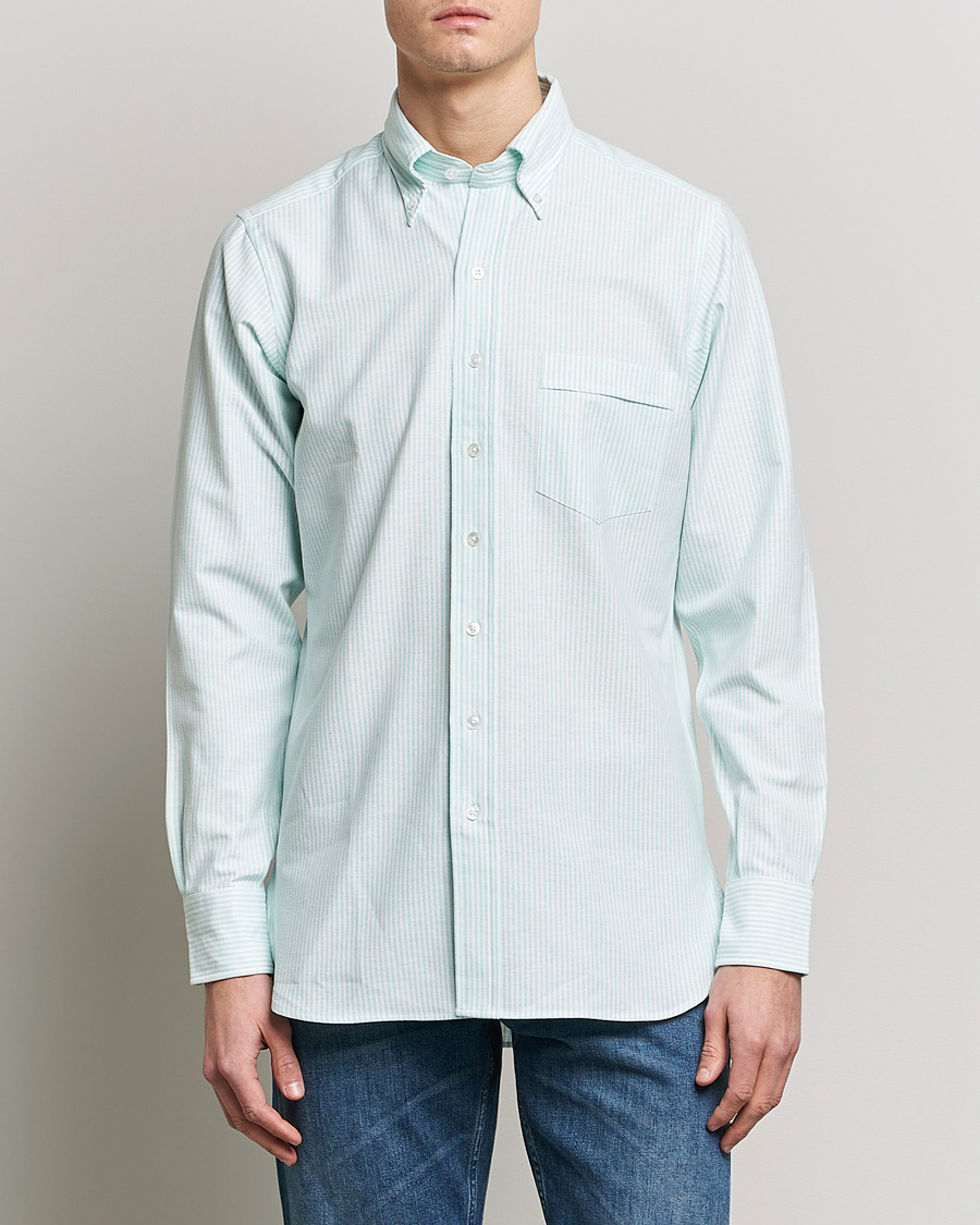 Men | Oxford Shirts | Drake's | Striped Button Down Oxford Shirt Green