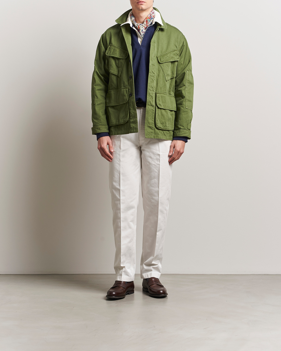 Men | Trousers | Drake's | Flat Front Cotton Chino Ecru