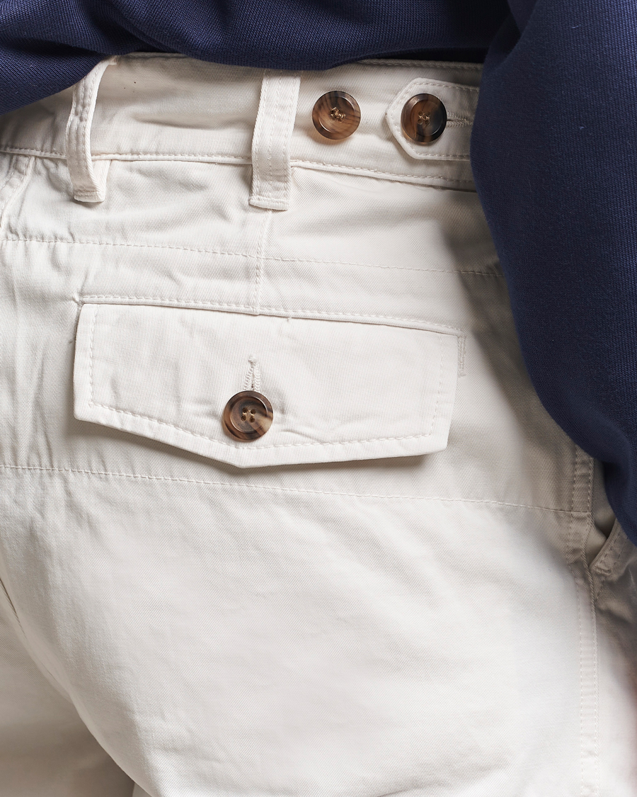 Men | Trousers | Drake's | Flat Front Cotton Chino Ecru