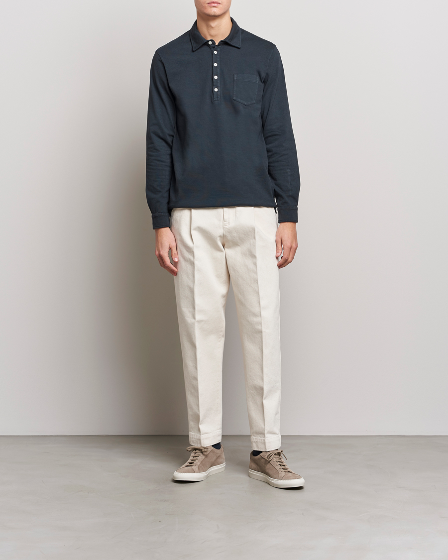 Men | Sweaters & Knitwear | Massimo Alba | Ischia Long Sleeve Cotton Polo Washed Black