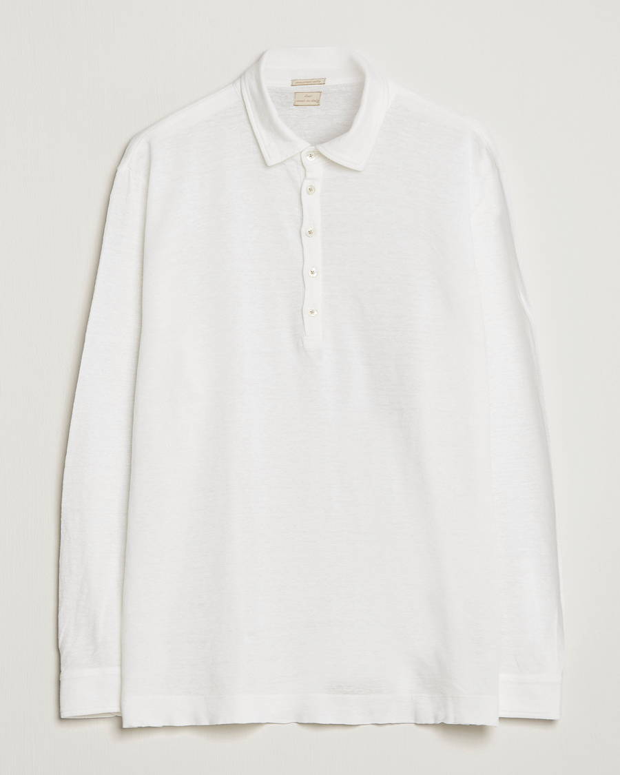 Men | Polo Shirts | Massimo Alba | Raya Long Sleeve Linen Polo White