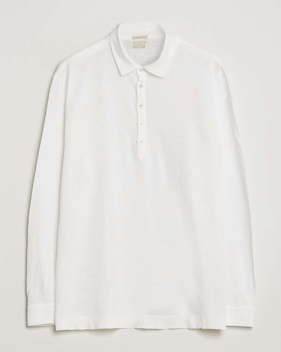 Men | Sweaters & Knitwear | Massimo Alba | Raya Long Sleeve Linen Polo White