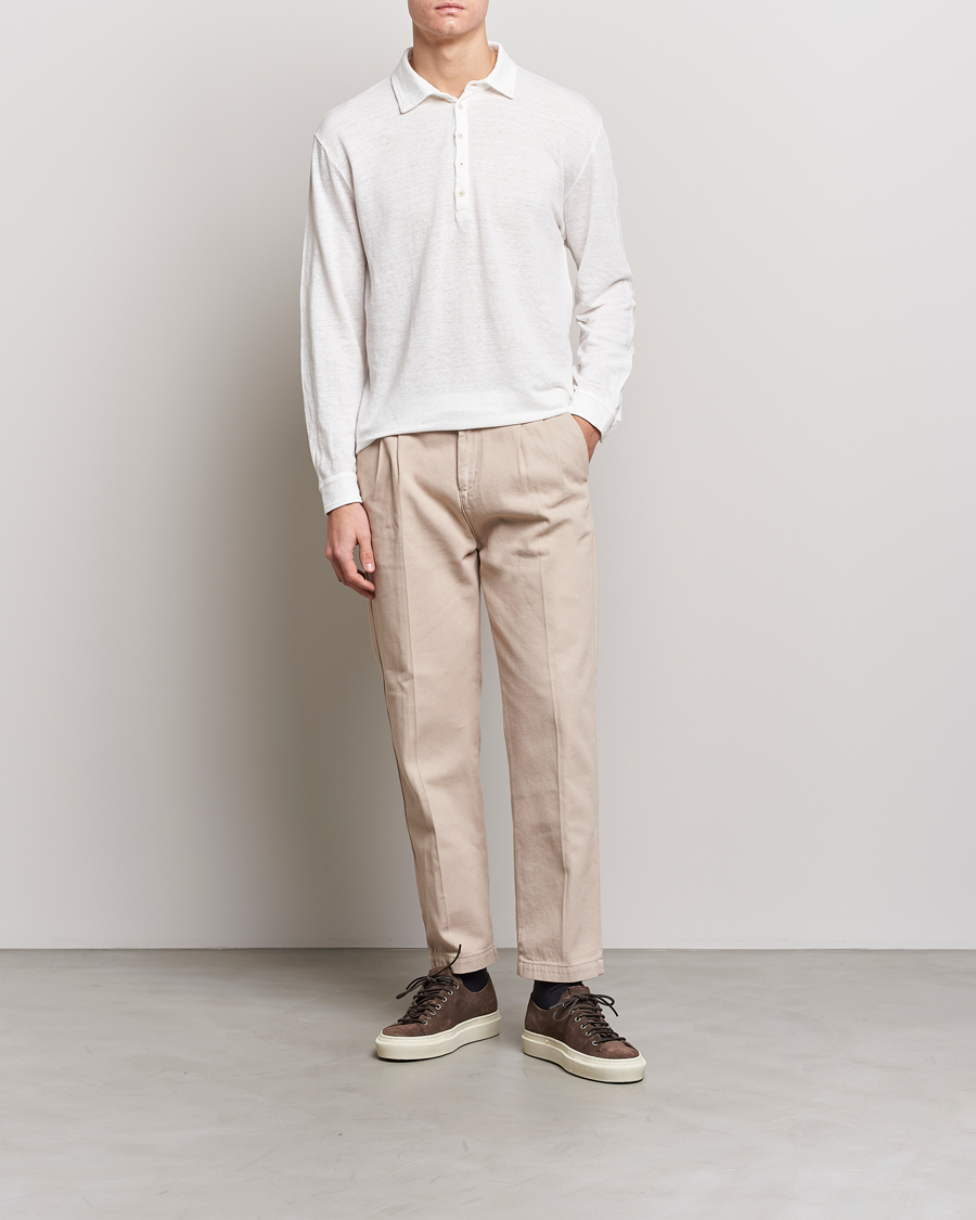 Men | Sweaters & Knitwear | Massimo Alba | Raya Long Sleeve Linen Polo White