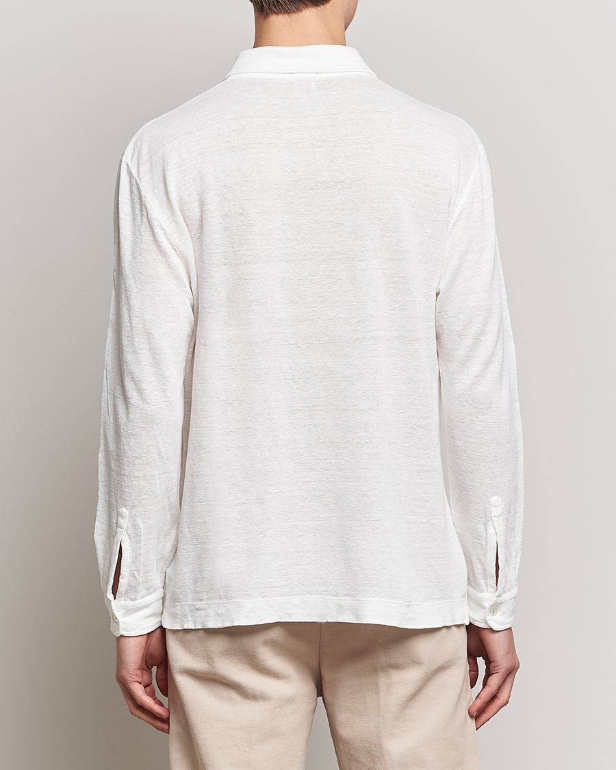 Men | Sweaters & Knitwear | Massimo Alba | Raya Long Sleeve Linen Polo White