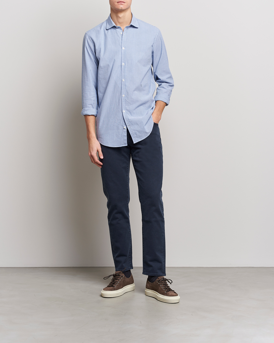 Men | Shirts | Massimo Alba | Canary Striped Seersucker Shirt Blue