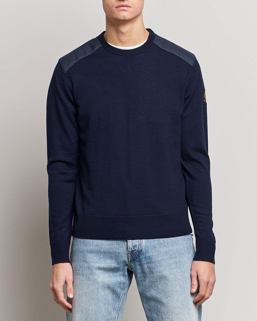 Men | Sweaters & Knitwear | Belstaff | Kerrigan Crew Neck Merino Sweatshirt Washed Navy