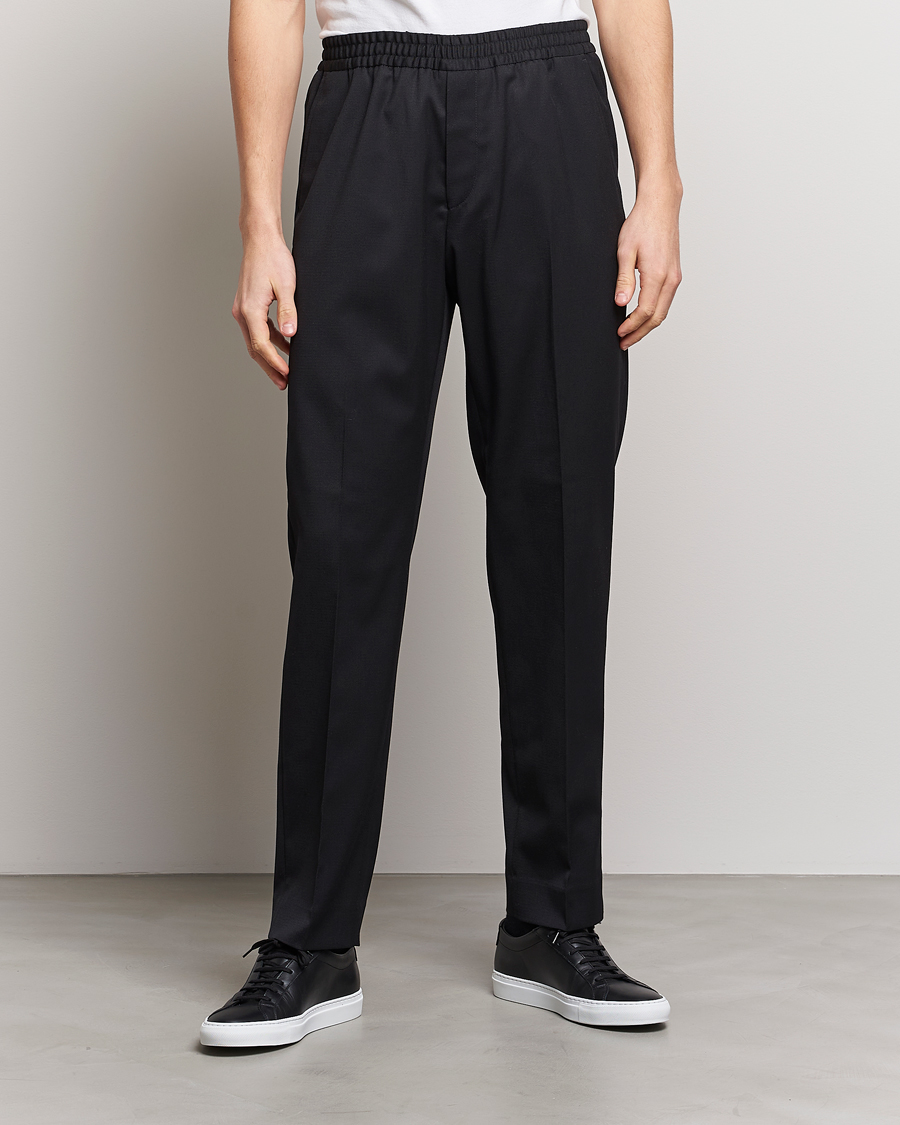 Men | Drawstring Trousers | Filippa K | Relaxed Terry Wool Trousers Black