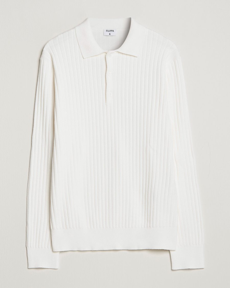 Men | Sweaters & Knitwear | Filippa K | Knitted Polo Shirt White