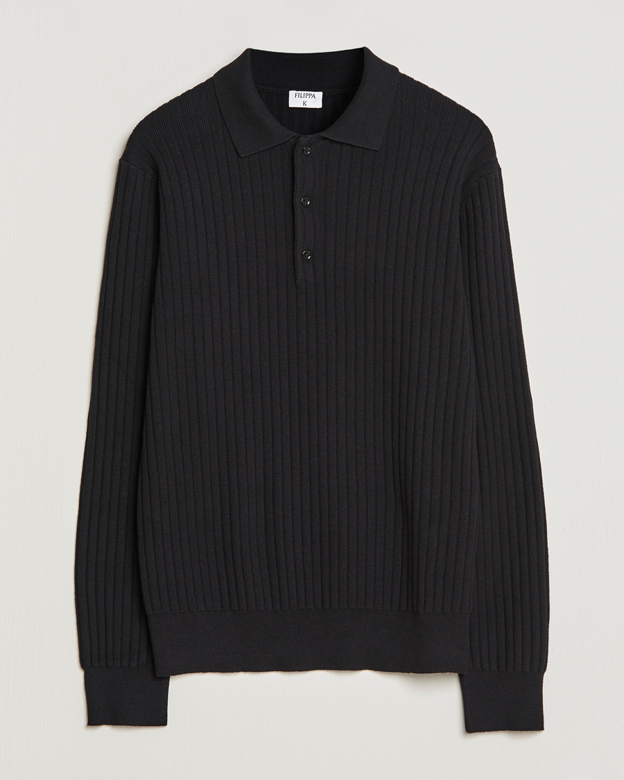 Men | Sweaters & Knitwear | Filippa K | Knitted Polo Shirt Black