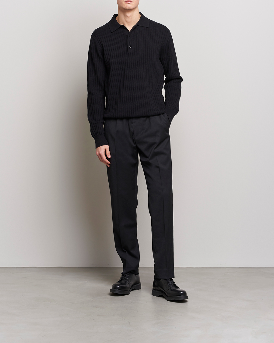 Men | Sweaters & Knitwear | Filippa K | Knitted Polo Shirt Black